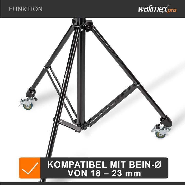 Walimex pro Stativrollen Pro 3er-Set – Stativrollen, Lenkrollen, Vollmetall, Rollen 50mm Ø, mit Gumm