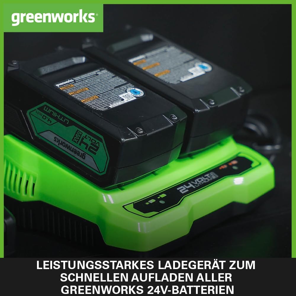 Greenworks 24V Akkus & Doppellader Akku Ladegerät - Zwei Original 2Ah leistungsstarke Lithium-Ionen