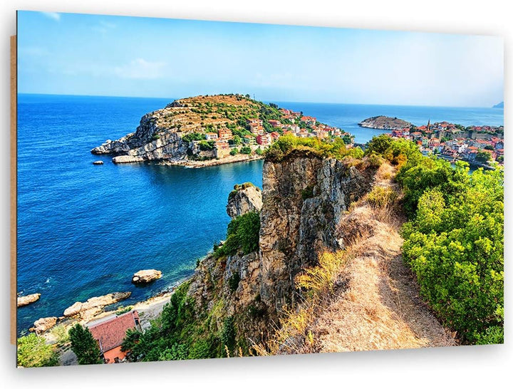 Feeby Dekobild Stadt am Meer Deko Wand Kunstdruck Landschaft Blau 70x50 cm