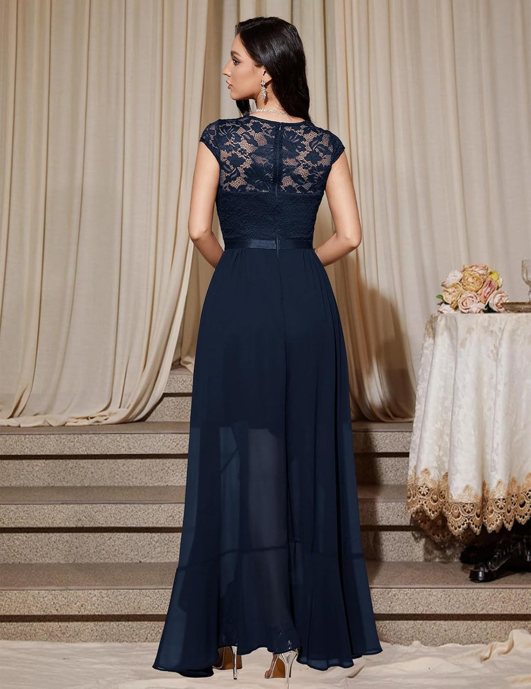 Bbonlinedress Abendkleider elegant für Hochzeit Spitzenkleid Chiffon Hi-Lo Kleid Brautjunferkleid Pa