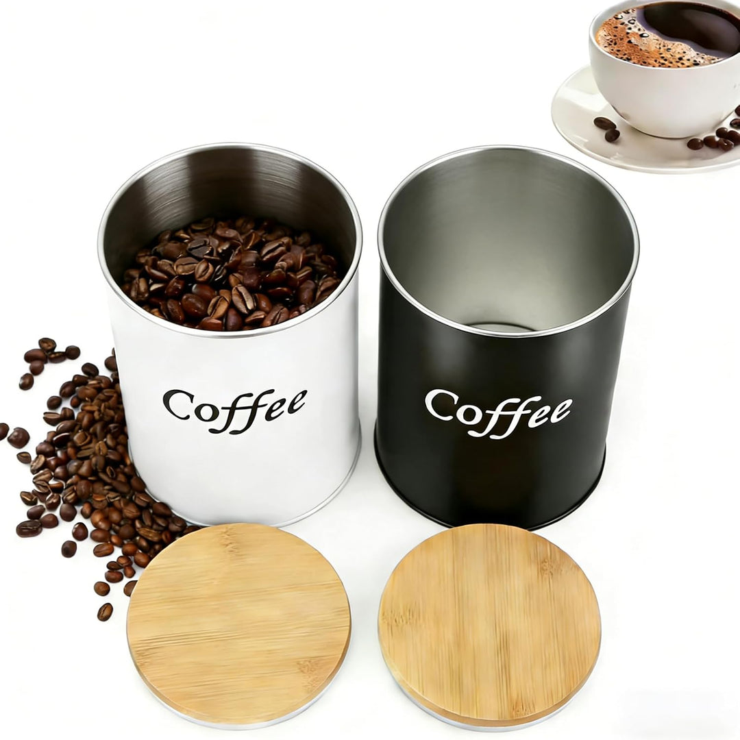 WhaleO 2 Stück Kaffeedose Luftdicht 500g mit Holz-Deckel und Edelstahllöffel, Kaffeebohnen Behälter,