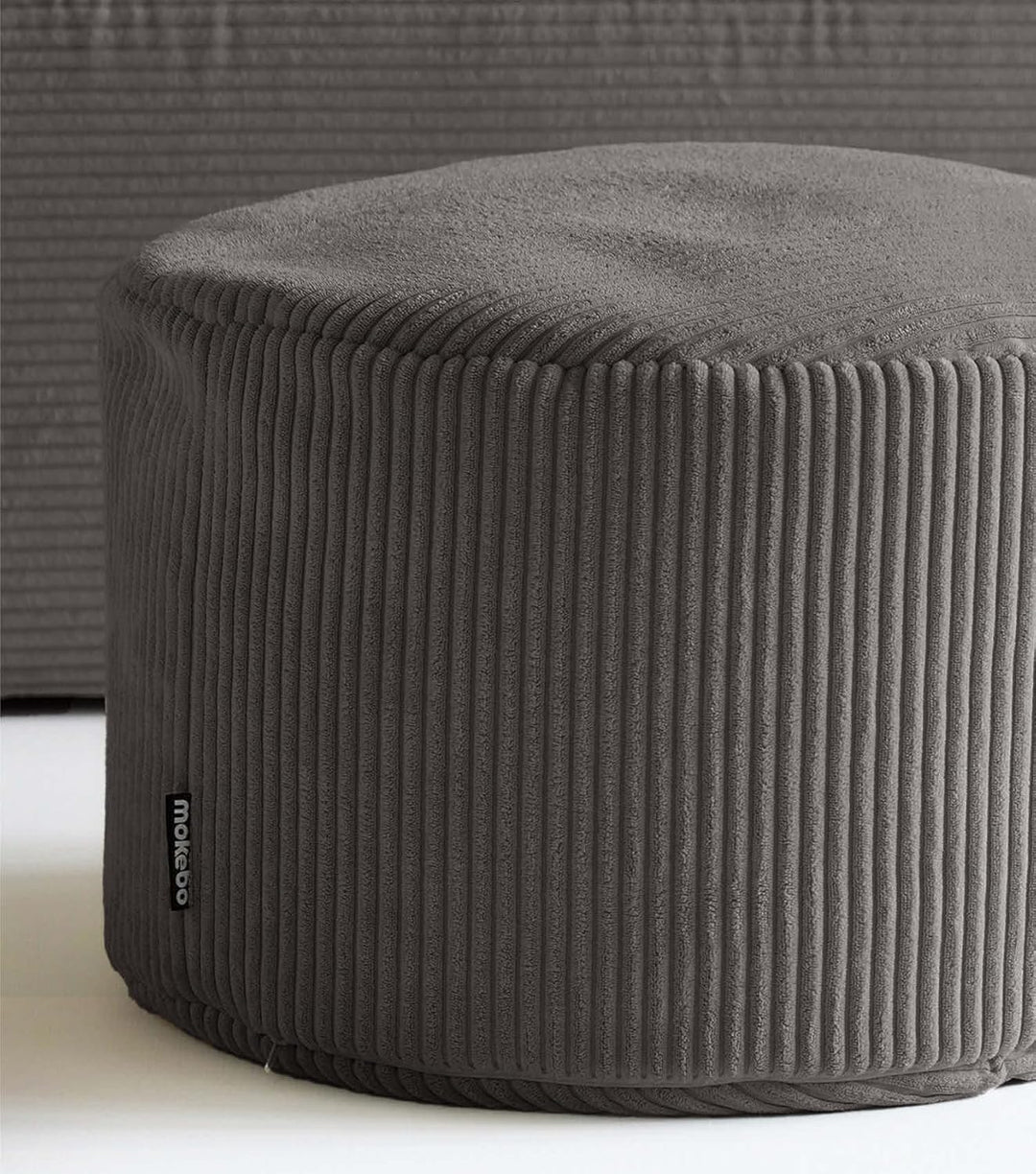 mokebo® Pouf, Hocker o. Sitzhocker aus Cord 40x60 cm 'Der Faule Lenz', Bodenkissen rund Anthrazit, F