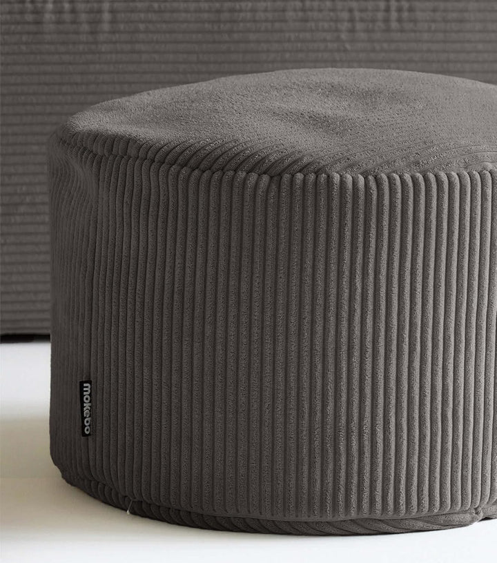 mokebo® Pouf, Hocker o. Sitzhocker aus Cord 40x60 cm 'Der Faule Lenz', Bodenkissen rund Anthrazit, F