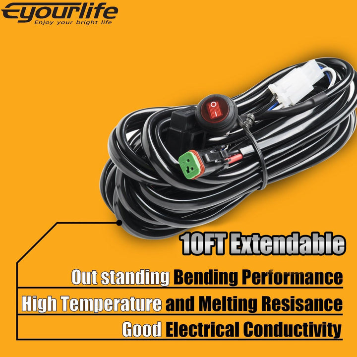 Eyourlife 180W/10Ft Kabelbaum Kabelsatz Relais Adapter für KFZ Scheinwerfer Arbeitsscheinwerfer Tagf