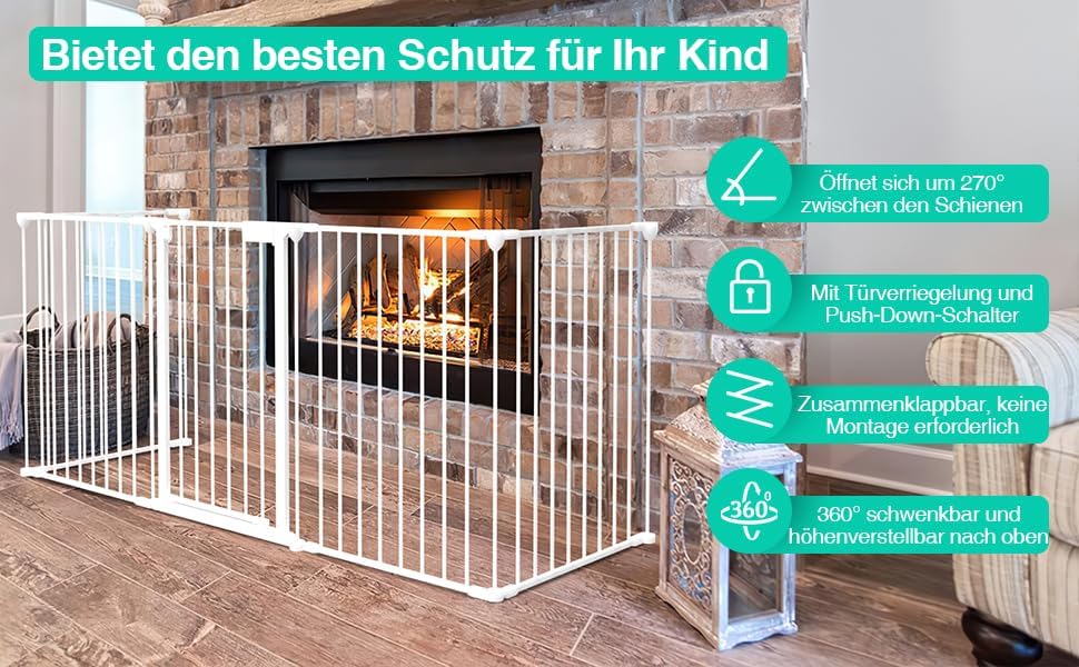 Fiqops Kaminschutzgitter mit Tür 310 cm Metall Ofenschutzgitter Laufstall Absperrgitter mit Sicherhe