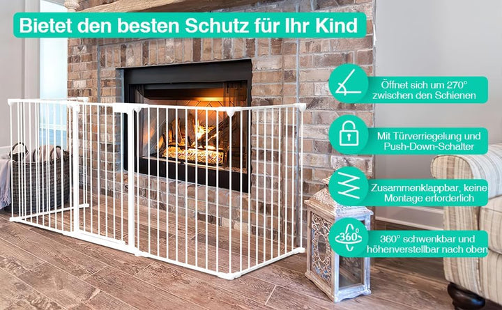 Fiqops Kaminschutzgitter mit Tür 310 cm Metall Ofenschutzgitter Laufstall Absperrgitter mit Sicherhe
