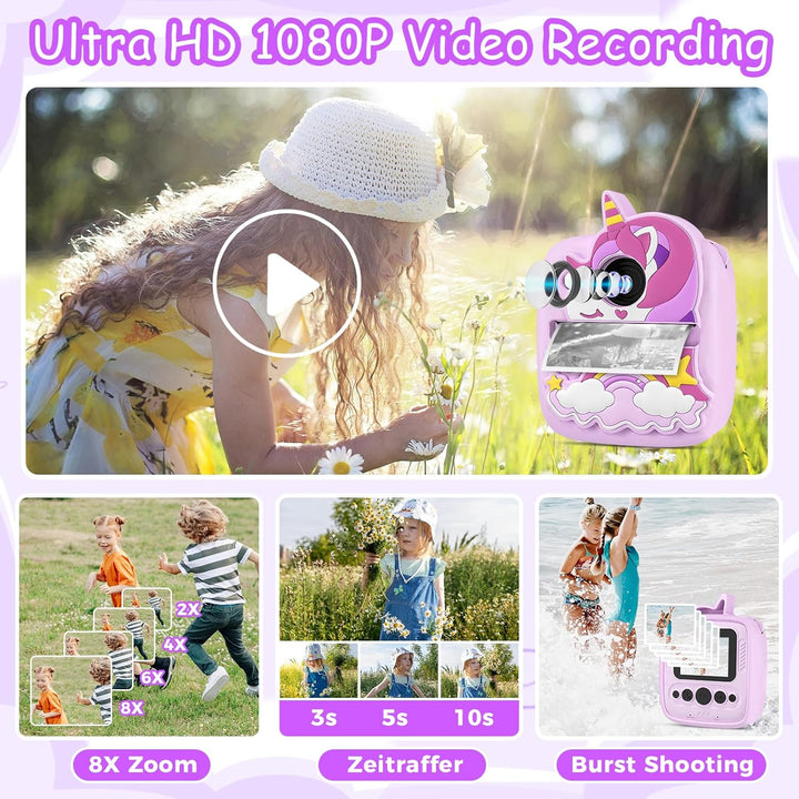 Kinderkamera Sofortbildkamera, 1080P HD 48MP Sofortbildkamera Kinder, Digitalkamera Kinder mit 32GB