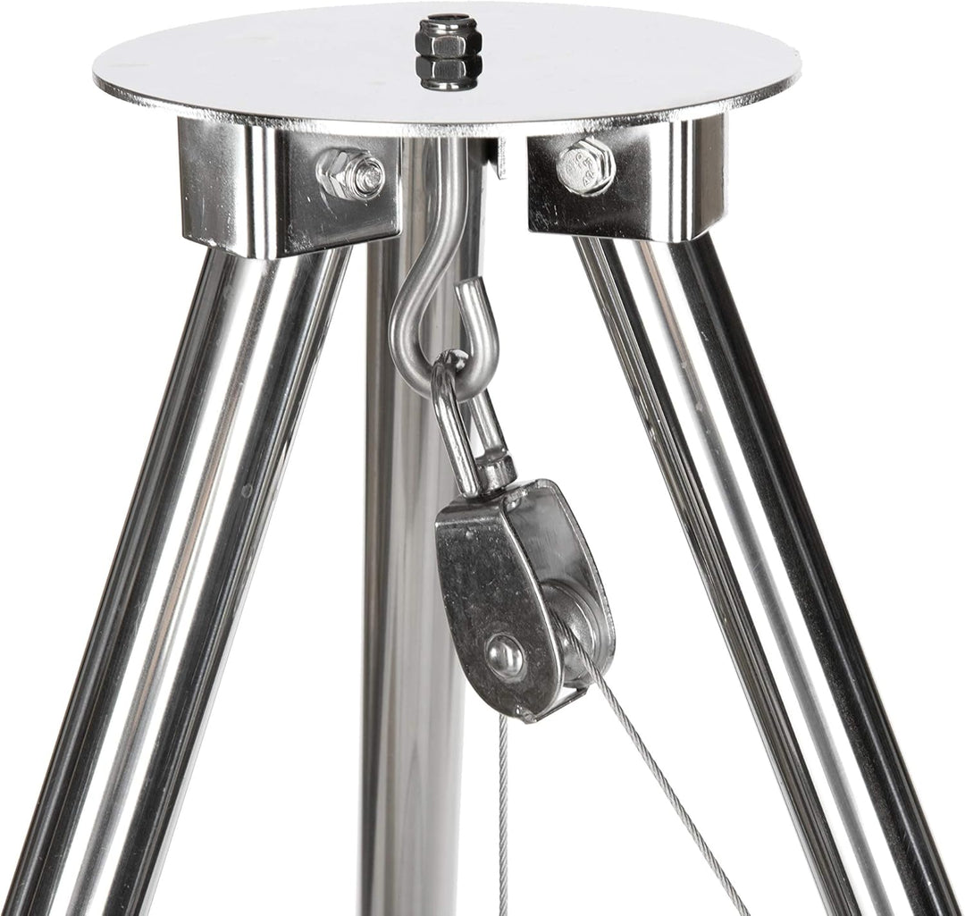 HeRo24 Edelstahl- Dreibein Schwenker Grillgestell mit Kurbel,Kette,Hacken und Wirbel,Ohne ROST!!
