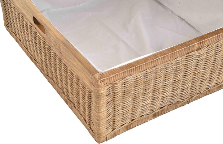 Grosser Unterbett Schub aus Rattan 64x58x25cm / Unterbettkommode mit Deckel, Bett Kasten Korb Kleide