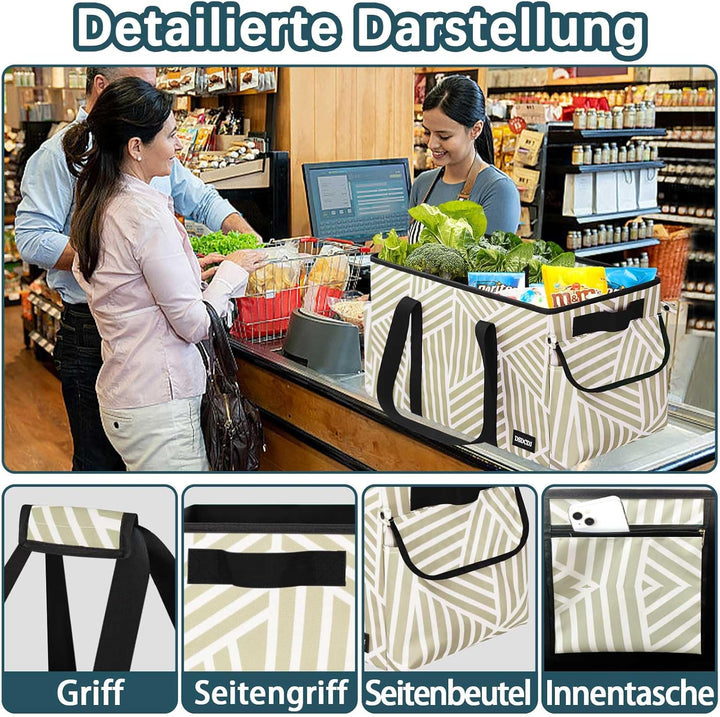 DSDCDJ 48L Einkaufskorb Faltbar – Stabiler Korb Einkaufen mit Verstärktem Boden – Einkaufstasche Gro