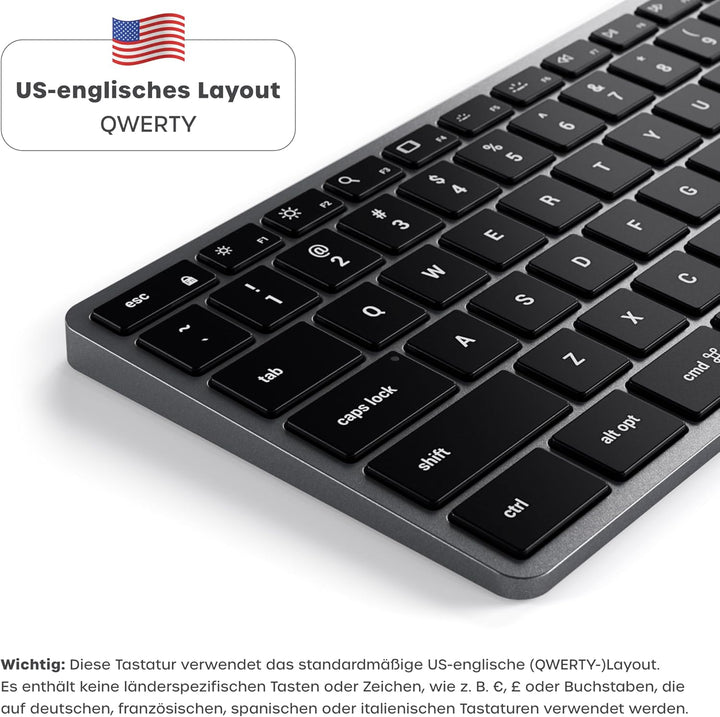 SATECHI Slim X3 Kabellose Bluetooth Tastatur - Hintergrundbeleuchtung & Ziffernblock – Multi-Device