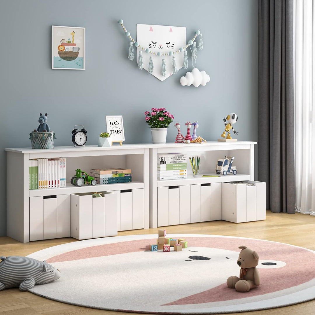 FOREHILL Kinderregal mit Boxen auf Rollen, Spielzeug Aufbewahrung Kinderzimmer Möbel, Spielzeugregal