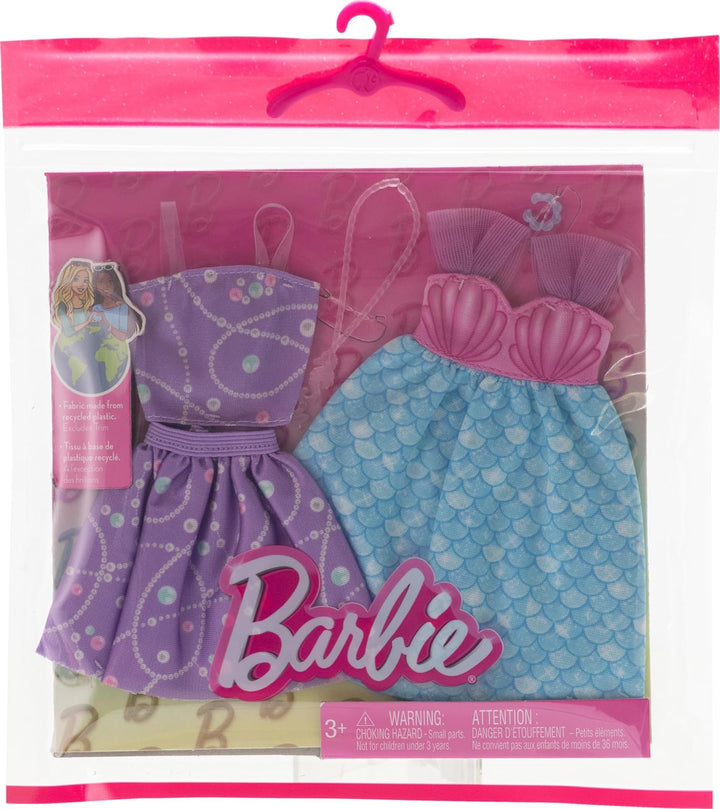 Barbie Fashions 2er-Pack Bekleidungsset, 2 Outfits für Barbie Puppe enthalten Meerjungfrau Themed Kl