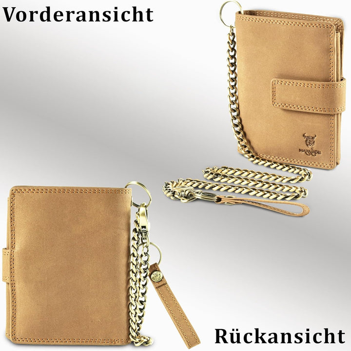 MATADOR Herren Biker Geldbörse Portemonnaie Leder mit Kette | Brieftasche Portmonee Männer mit RFID