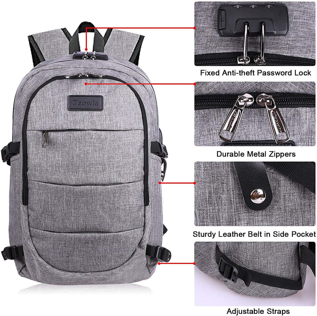 Tzowla Anti Diebstahl Laptop Rucksack für Herren,Rucksack Wasserdicht mit USB-Ladeanschluss und Schl