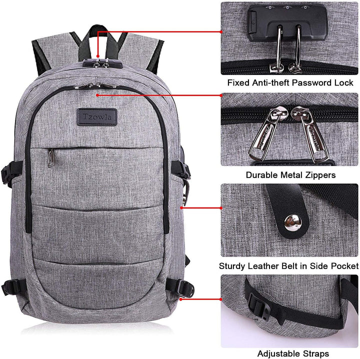 Tzowla Anti Diebstahl Laptop Rucksack für Herren,Rucksack Wasserdicht mit USB-Ladeanschluss und Schl