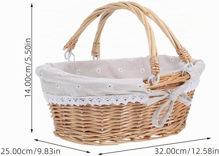 Healifty Picknickkorb Aus Rattan Mit Doppelten Klappgriffen Gänseblümchen-Sackleinen-Einlage Handgew