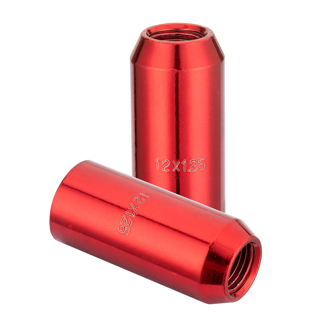 20 Stück Kegel 60° 45mm Schmal Sechskantschlüssel Stahl Lug Nuts M12 x 1,25 Radmuttern (Rot), rot