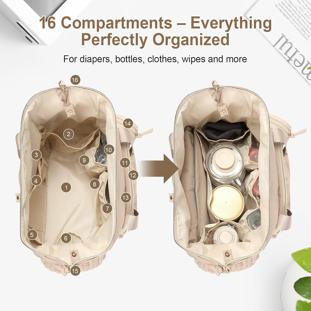 Cozary Wickeltasche mit Schnullertasche und Wickelunterlage – 16 Fächern Grosse Wickelrucksack mit I