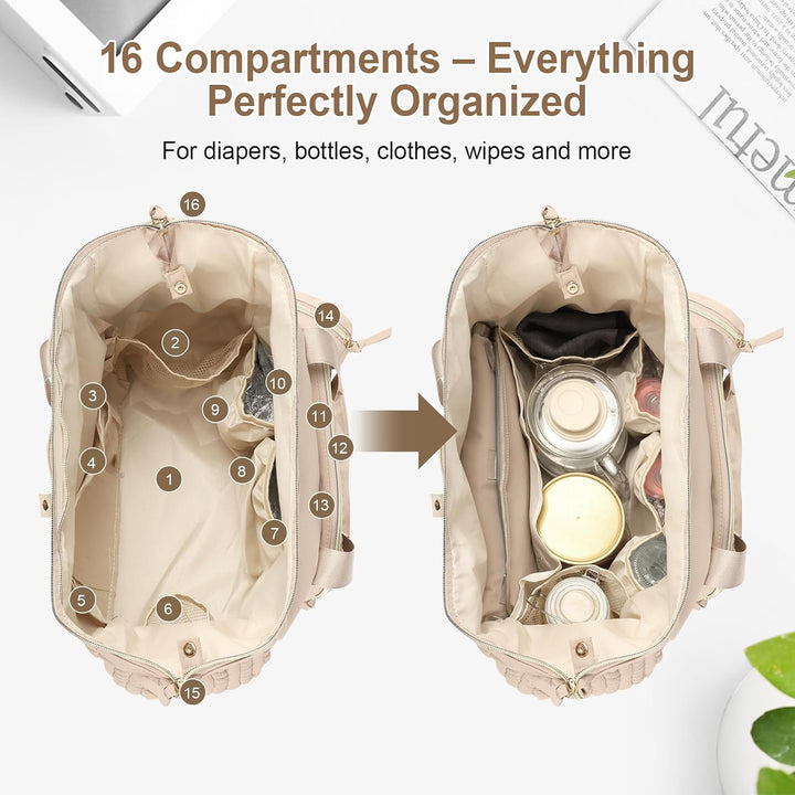 Cozary Wickeltasche mit Schnullertasche und Wickelunterlage – 16 Fächern Grosse Wickelrucksack mit I