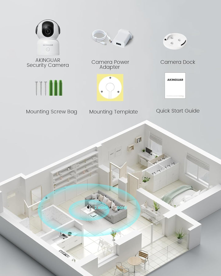 2K 3MP Überwachungskamera Innen, 2,4/5GHz WiFi,360° PT Innenkamera mit 32GB Karte,mit IR Nachtsicht,