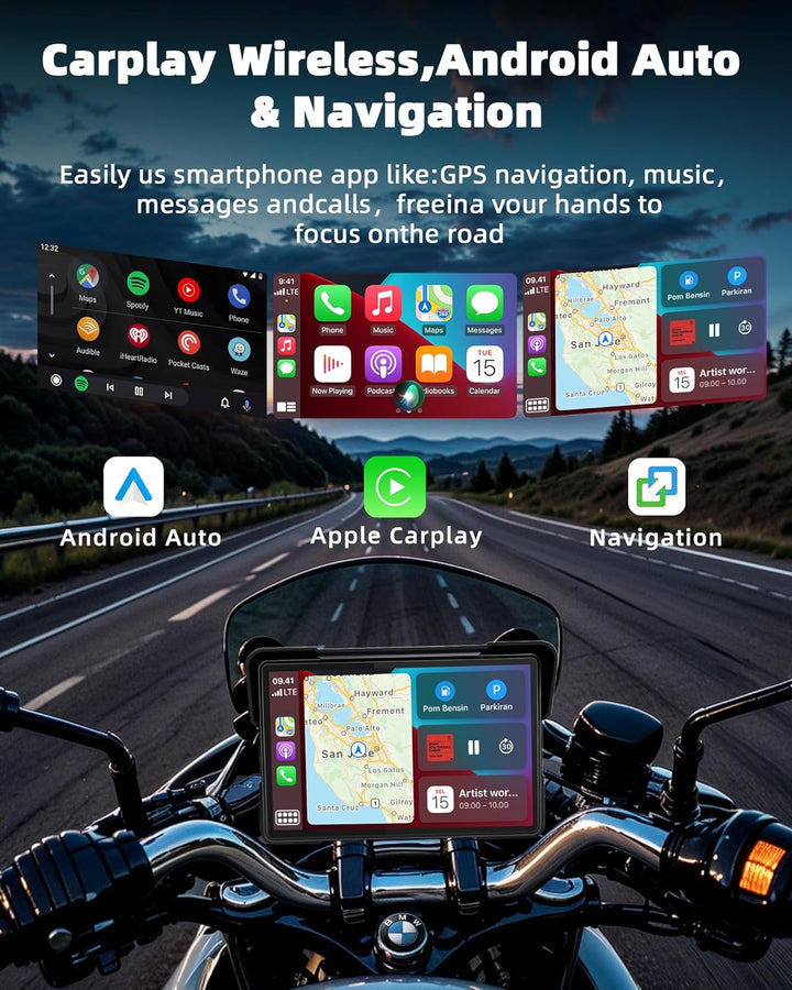 Plug-and-Play Carplay Bildschirm für BMW Motorrad 7 Zoll Motorrad Display mit Wireless CarPlay & And