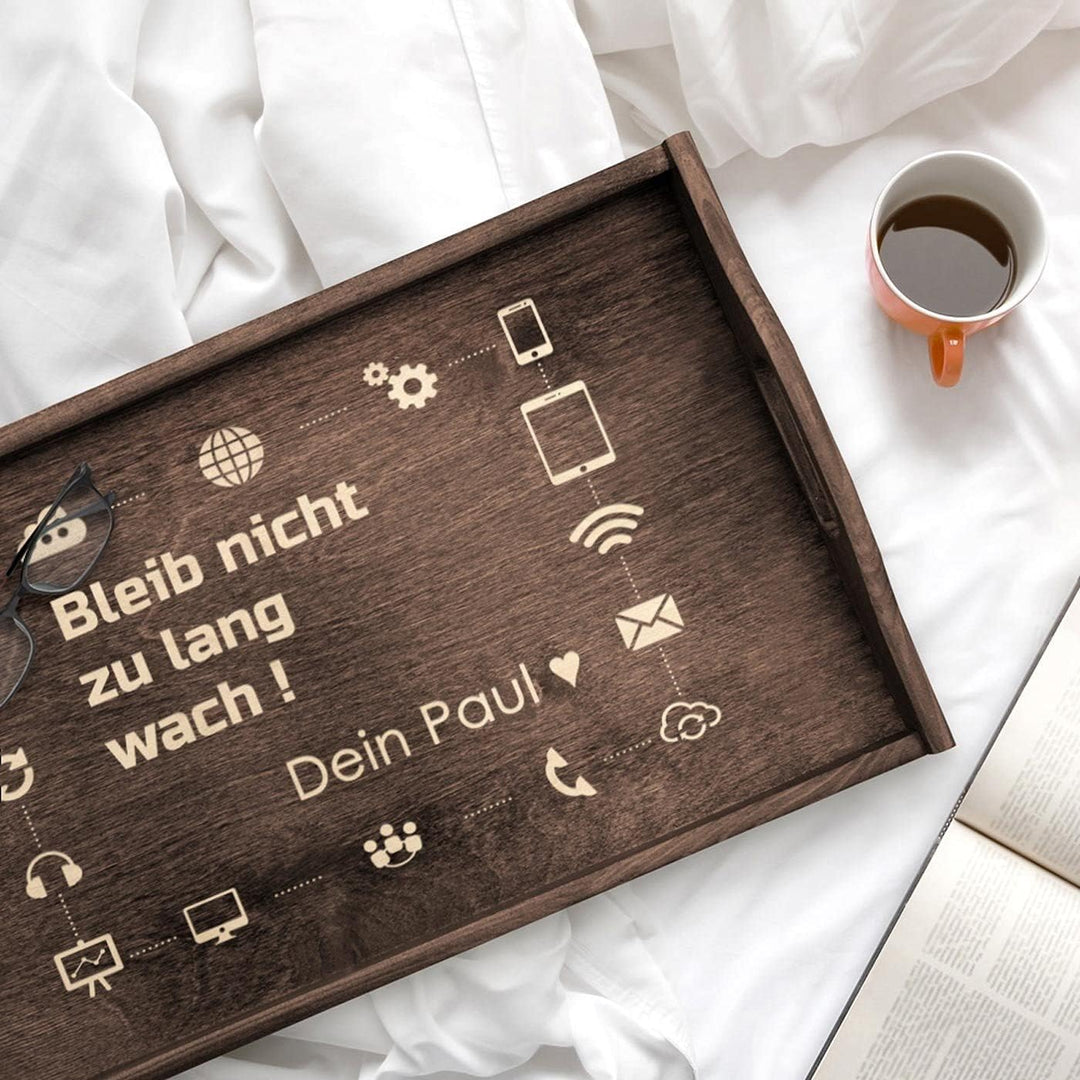 Maverton Serviertisch mit Gravur - personalisiert - Snack-Tablett mit Griffen - klappbare Beine - er