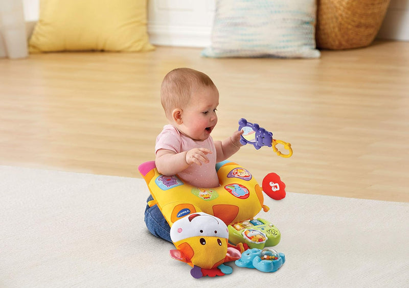 VTech Baby Giraffenkissen – Niedliches Kissen zum Kuscheln, Spielen in Bauchlage und Rasseln – Für K