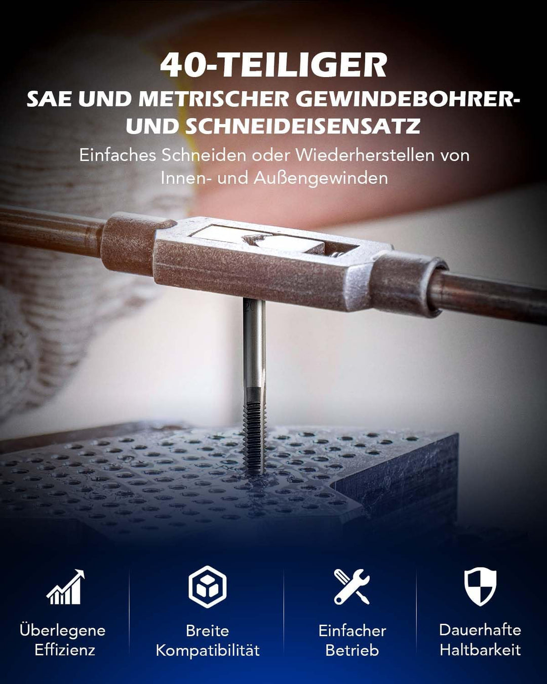Orion Motor Tech Gewindeschneider Set 40 tlg. Gewindeschneid Satz Metrisch M3-M12 Gewindebohrer Satz