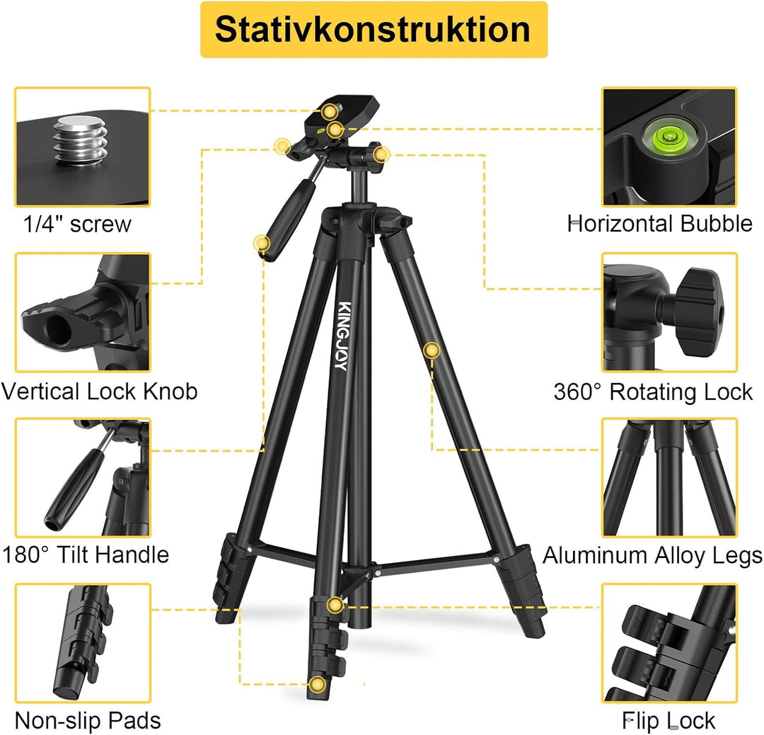 KINGJOY Handy Kamera Stativ 60" Leichtes Smartphone Stativ mit Fernauslöser, 360°Drehung Tragbar Tri