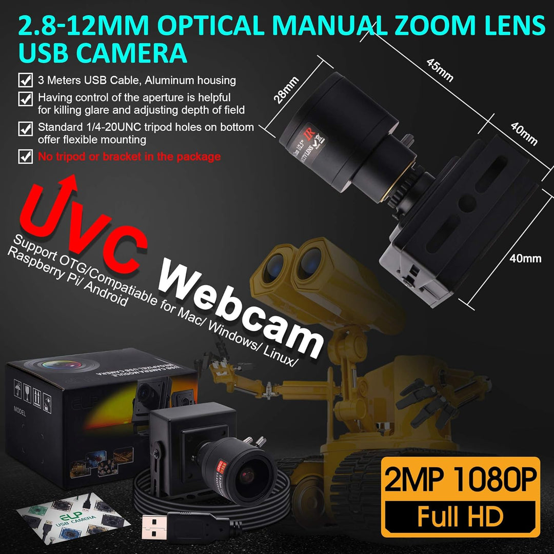 ELP 1080P Optical Zoom Webcam 2,8-12mm Vario Objektiv USB Kamera Full fps Full HD 1080p Webkamera mi
