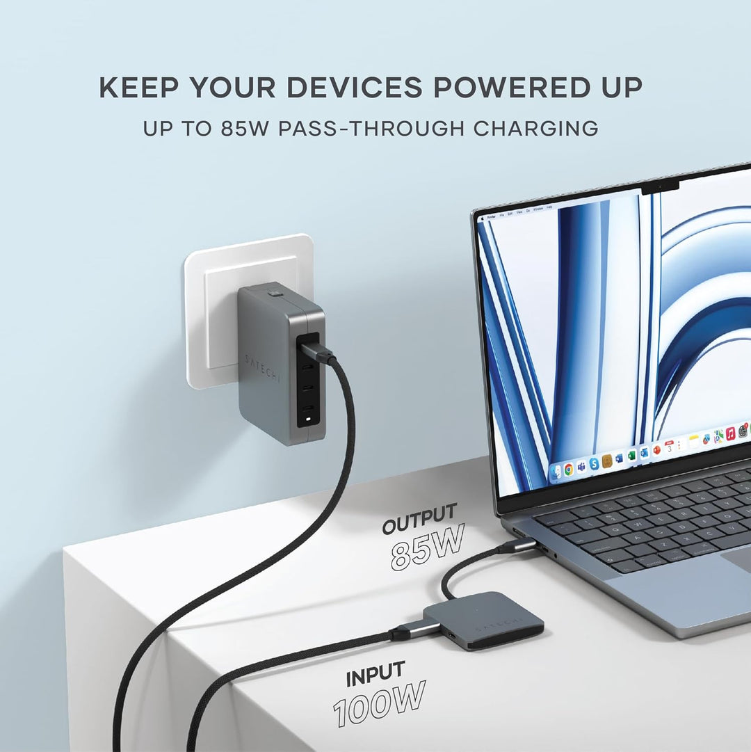 SATECHI USB-C Hub 4-in-1 Multiport Adapter, 100W PD Ladefunktion, USB 3.2 10-Gbit/s-Datenanschlüsse,