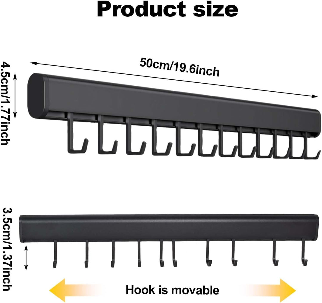Hakenleiste Küche Ohne Bohren, 50CM Küchenleiste Selbstklebend mit 10 Beweglichen Haken, Küchenstang