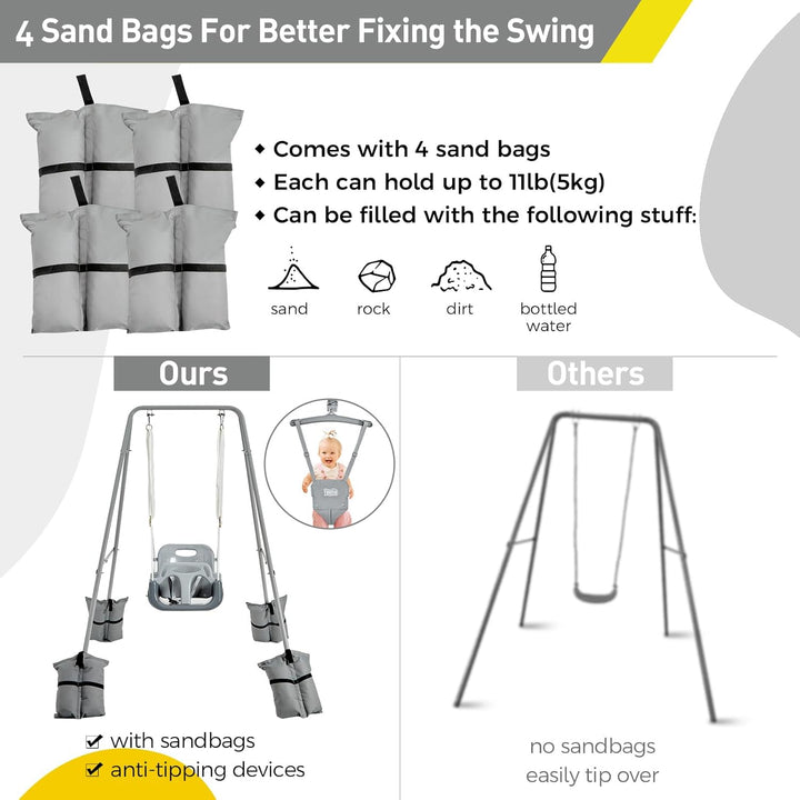 FUNLIO 2-in-1 Schaukeln Set und Baby Türhopser für Kleinkinder, Schaukelset für Kinder mit 4 Sandsäc
