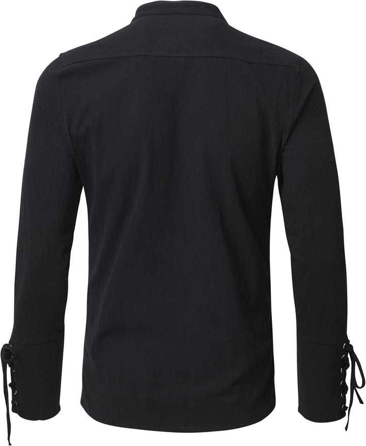 LUYANA Herren Mittelalter Hemd Leinenhemd Schnürung Piratenhemd Renaissance Wikinger Shirt Stehkrage