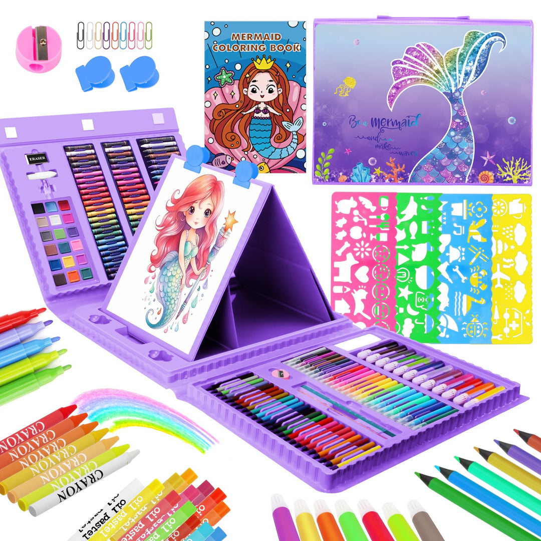 TCJJ Mermaid 208Pcs Meerjungfrau Kunstset für Kinder, Mädchen Zeichenset mit Meerjungfrau Malbuch, Ö