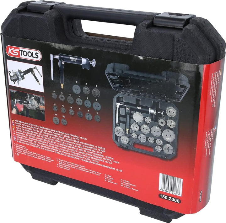 KS Tools 150.2000 Druckluftspindel-Bremskolbenwerkzeug-Satz, 18-tlg.