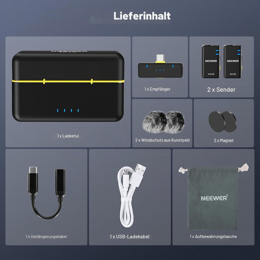 NEEWER KM15 Drahtloses Lavalier Mikrofon System Kompatibel mit iPhone Android Phone PC Computer, Min