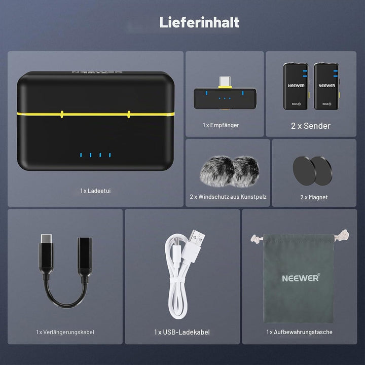 NEEWER KM15 Drahtloses Lavalier Mikrofon System Kompatibel mit iPhone Android Phone PC Computer, Min