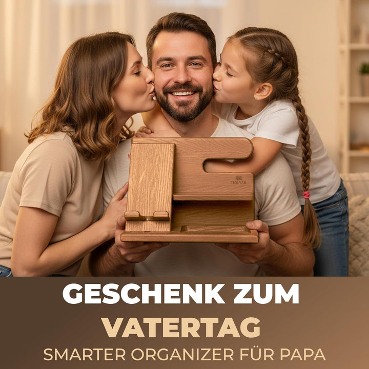 TESLYAR Holz-Telefon-Dockingstation für Männer – Schreibtisch- oder Nachttisch-Organizer – Geburtsta