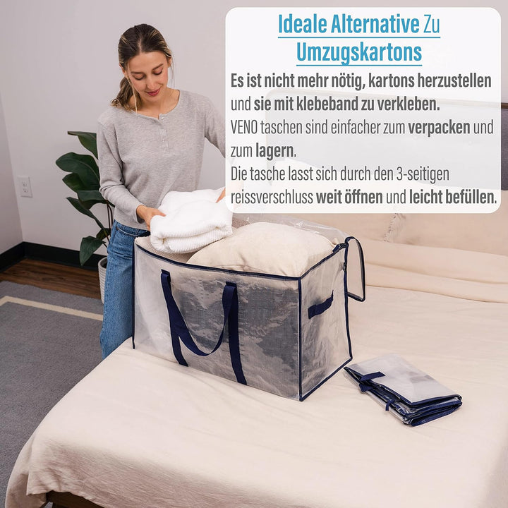 VENO 2-er Pack extra grosse Reisetaschen mit Reissverschlüssen, strapazierfähig, Umzugsbox-Alternati