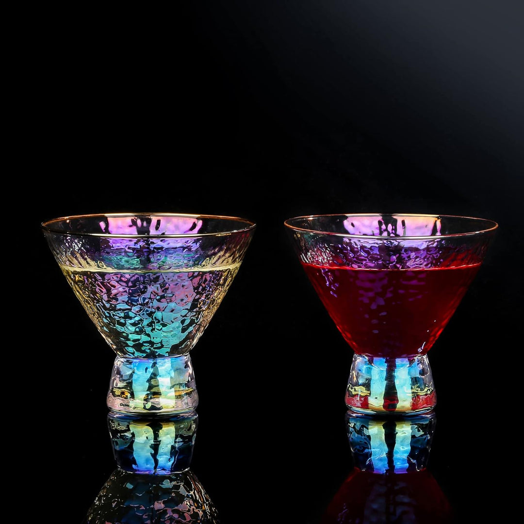 Lysenn Schillernde Martini-Gläser ohne Stiel, 2 Stück – Premium gehämmerte Cocktailgläser für Hochze