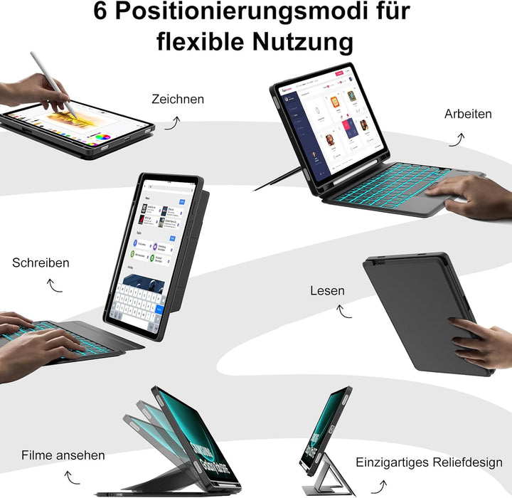 IVEOPPE Hülle mit Tastatur für Samsung Galaxy Tab S9FE/S10FE 10.9", QWERTZ Deutsch Bluetooth, Abnehm
