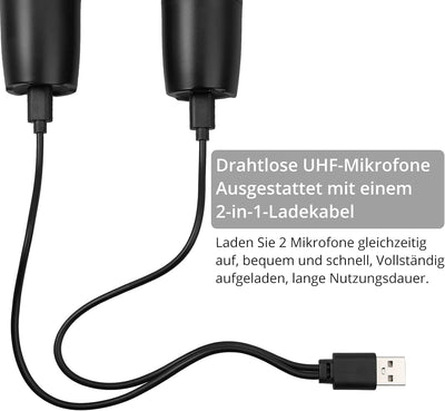 PROZOR Dual Drahtloses Mikrofon Abstimmbares UHF mit Bluetooth Wiederaufladbares Mikrofon Kabelloses