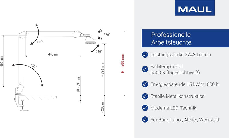 Maul LED Arbeitsleuchte MAULwork | dimmbar | integrierte LEDs | Teile getrennt einschaltbar | LED Kl