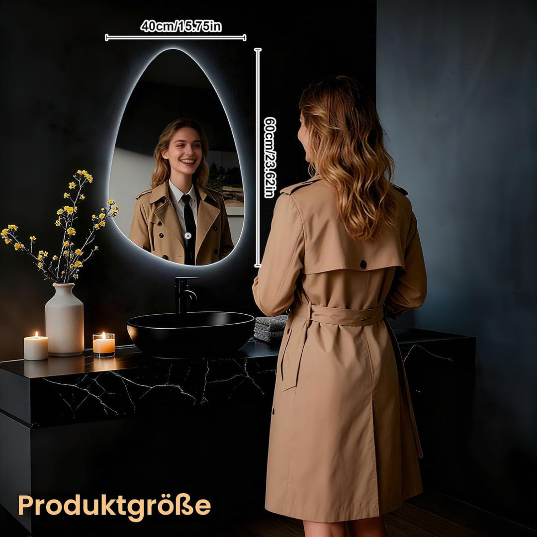Rund Badezimmer Wandspiegel, Badspiegel Mit Beleuchtung, Spiegel mit LED Licht, Touch Schalter und 3