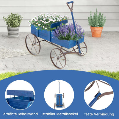 COSTWAY Blumenständer Holzwagen, Pflanzwagen Blumenwagen mit Rädern aus Metall, Blumenkasten Pflanze