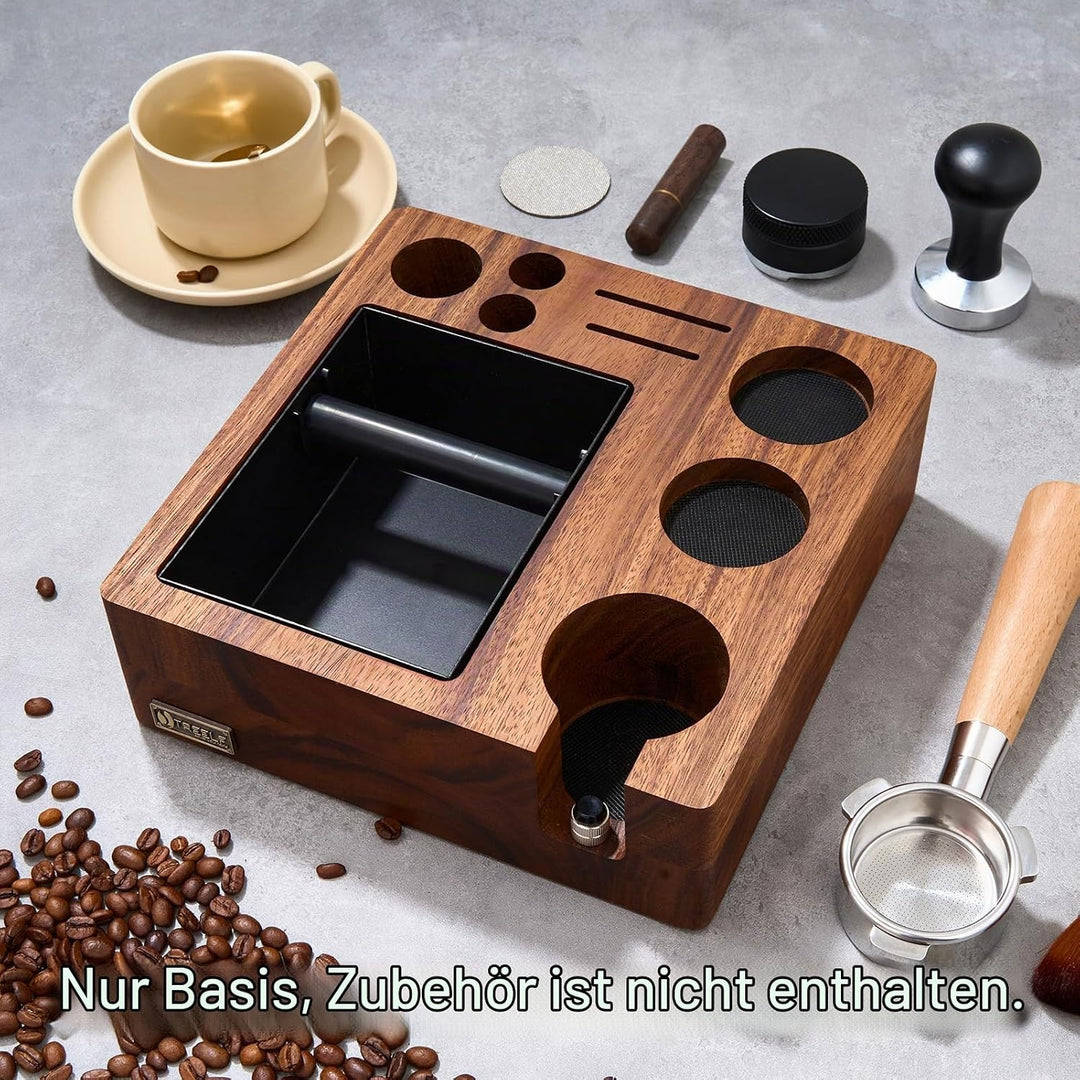 LingTing Espresso Tampierstation 51/54MM aus Massiv Nussbaum - Barista Arbeitsplatz mit Anti-Druck