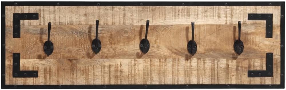 Hothingwell Garderobenständer, Massivholz, 2-teilig, 5 Haken | 80 x 8 x 25 cm, ungeschliffenes Mango