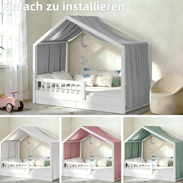Hausbett Himmel in 5 Farben, Betthimmel Hausbett aus weichem Baumwollstoff, Stoffhimmel für Hausbett